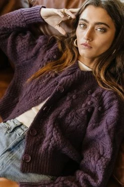 LISTICLE Yulia Cropped Cardigan In Purple