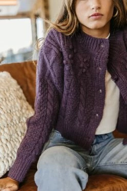 LISTICLE Yulia Cropped Cardigan In Purple