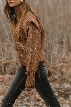 Vero Moda Helga Cable-Knit Sweater In Brown