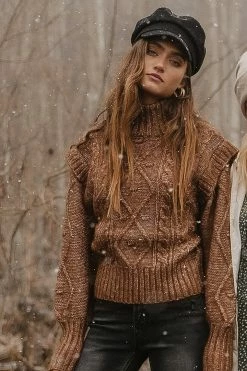 Vero Moda Helga Cable-Knit Sweater In Brown