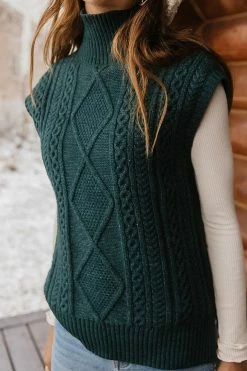 Vero Moda Viktoria High Neck Vest In Emerald Sweaters