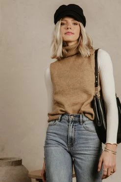 Vero Moda Lia Sweater Vest In Camel - FINAL SALE