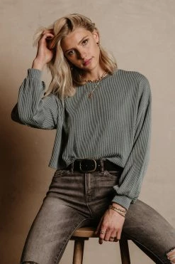 Tres Bien Albie Ribbed Top In Blue - FINAL SALE Tops