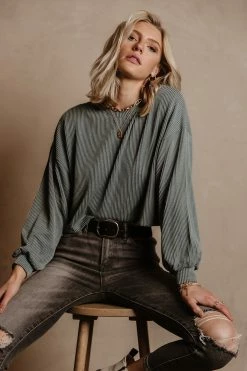 Tres Bien Albie Ribbed Top In Blue - FINAL SALE Tops