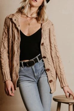 SINA Emmeline Cable-Knit Cardigan In Natural - FINAL SALE