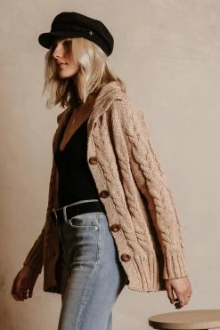 SINA Emmeline Cable-Knit Cardigan In Natural - FINAL SALE