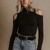 FINAL TOUCH COLLECTION Cathy Open Shoulder Top In Black - FINAL SALE