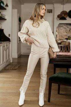 AARON & AMBER Karina Vegan Leather Pants In Beige - FINAL SALE