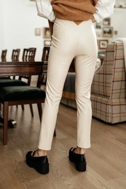 AARON & AMBER Karina Vegan Leather Pants In Beige - FINAL SALE