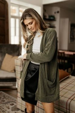 Tres Bien Kaylane Cardigan In Olive - FINAL SALE