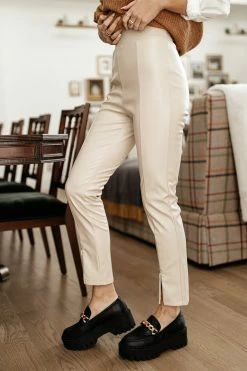 AARON & AMBER Karina Vegan Leather Pants In Beige - FINAL SALE