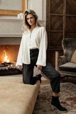 LISTICLE Rosealie Oversized Shirt In Ivory - FINAL SALE