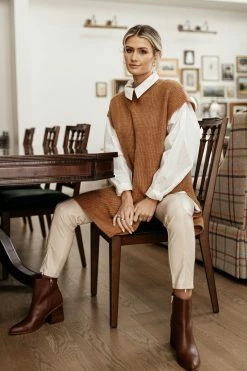 Vero Moda Devi Long Vest In Brown Tops