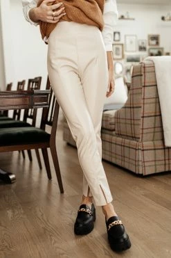 AARON & AMBER Karina Vegan Leather Pants In Beige - FINAL SALE