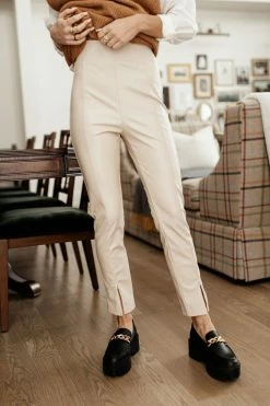 AARON & AMBER Karina Vegan Leather Pants In Beige - FINAL SALE
