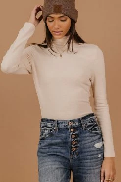 Cheapest ✔️ PAPER CRANE Diann Mock Neck Top In Taupe - FINAL SALE 🎁 16 PAPER CRANE Diann Mock Neck Top In Taupe - FINAL SALE