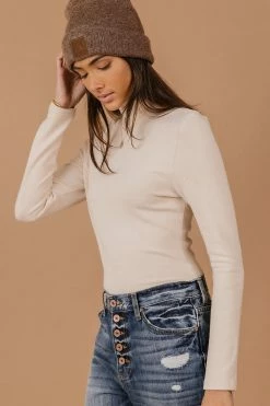 PAPER CRANE Diann Mock Neck Top In Taupe - FINAL SALE