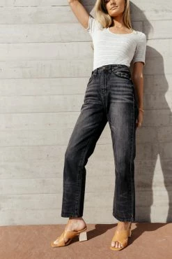 KANCAN Bohme Buckle Detail Straight Denim In Black - FINAL SALE