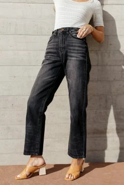 KANCAN Bohme Buckle Detail Straight Denim In Black - FINAL SALE