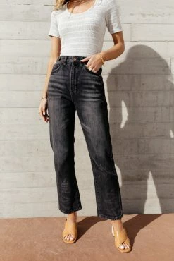 KANCAN Bohme Buckle Detail Straight Denim In Black - FINAL SALE