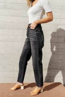 KANCAN Bohme Buckle Detail Straight Denim In Black - FINAL SALE