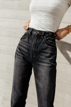 KANCAN Bohme Buckle Detail Straight Denim In Black - FINAL SALE