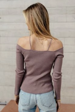 SINA Sheila Open Shoulder Top In Mocha - FINAL SALE Tops