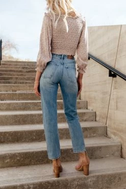 KANCAN Bohme Buckle Detail Straight Denim In Medium Wash - FINAL SALE