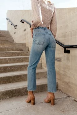 KANCAN Bohme Buckle Detail Straight Denim In Medium Wash - FINAL SALE