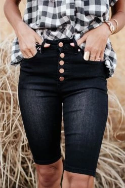 BLACK PEARL DENIM Bohme Button Fly Bermuda Shorts In Black - FINAL SALE