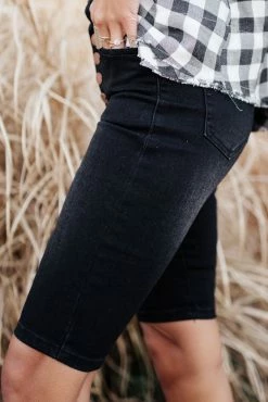 BLACK PEARL DENIM Bohme Button Fly Bermuda Shorts In Black - FINAL SALE