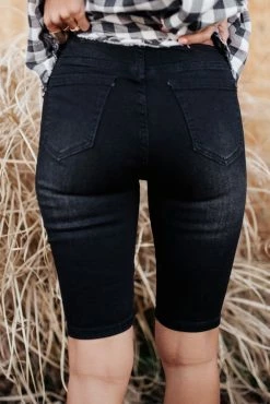 BLACK PEARL DENIM Bohme Button Fly Bermuda Shorts In Black - FINAL SALE