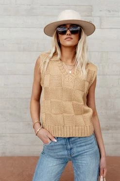 SINA Rudie Sweater Vest In Tan Tops