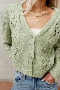 SINA Tamara Button Down Cardigan In Green - FINAL SALE Sweaters