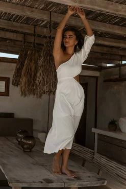 CRESCENT Alizabeth Midi Dress In White- FINAL SALE