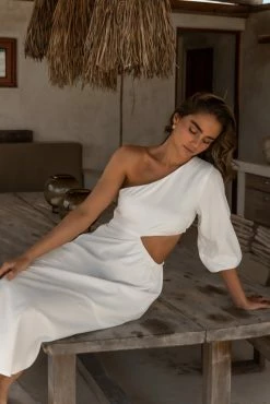 CRESCENT Alizabeth Midi Dress In White- FINAL SALE