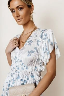 WORUI Willa Ruffle Dress In Blue Floral