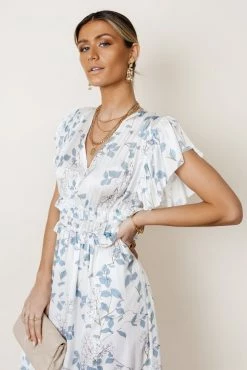 WORUI Willa Ruffle Dress In Blue Floral