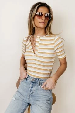 GINGER G Roger Striped Top In Mustard - FINAL SALE