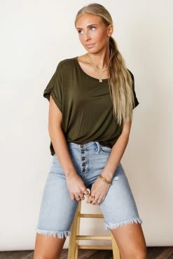 WORUI Dempsey Rolled Sleeve Tee In Olive - FINAL SALE