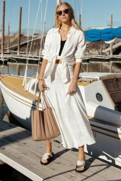 CRESCENT Clare Smocked Skirt In White - FINAL SALE