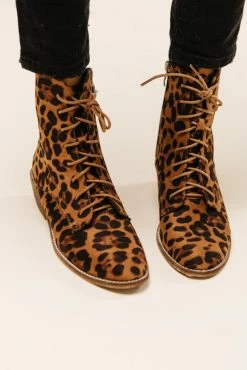 BEAST FASHION Cassandra Lace-Up Boots In Leopard - FINAL SALE