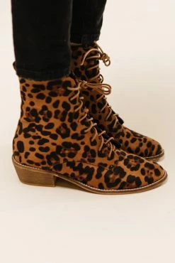 BEAST FASHION Cassandra Lace-Up Boots In Leopard - FINAL SALE