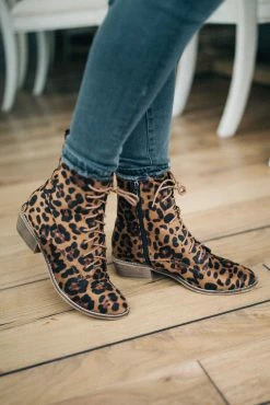 BEAST FASHION Cassandra Lace-Up Boots In Leopard - FINAL SALE