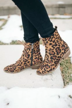 BEAST FASHION Cassandra Lace-Up Boots In Leopard - FINAL SALE