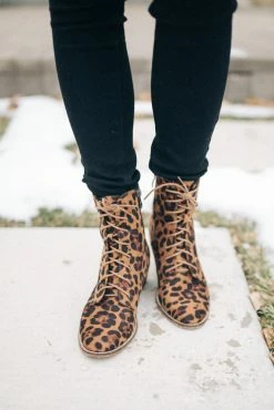 BEAST FASHION Cassandra Lace-Up Boots In Leopard - FINAL SALE