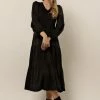 LUMIERE Smocked Tiered Midi Dress In Black New Arrivals