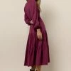 LUMIERE Smocked Tiered Midi Dress In Fuchsia New Arrivals