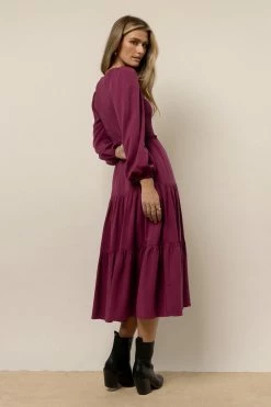 LUMIERE Smocked Tiered Midi Dress In Fuchsia New Arrivals