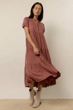 Fore Collection Amanda Tiered Dress In Raisin Dresses
